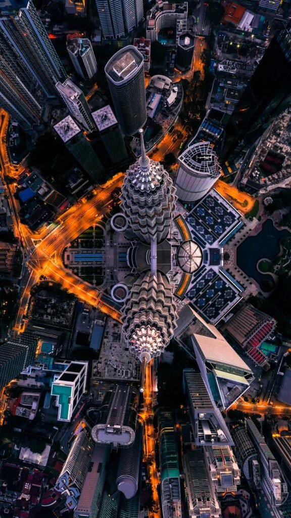 aerial view of petronas towers in kuala lumpur