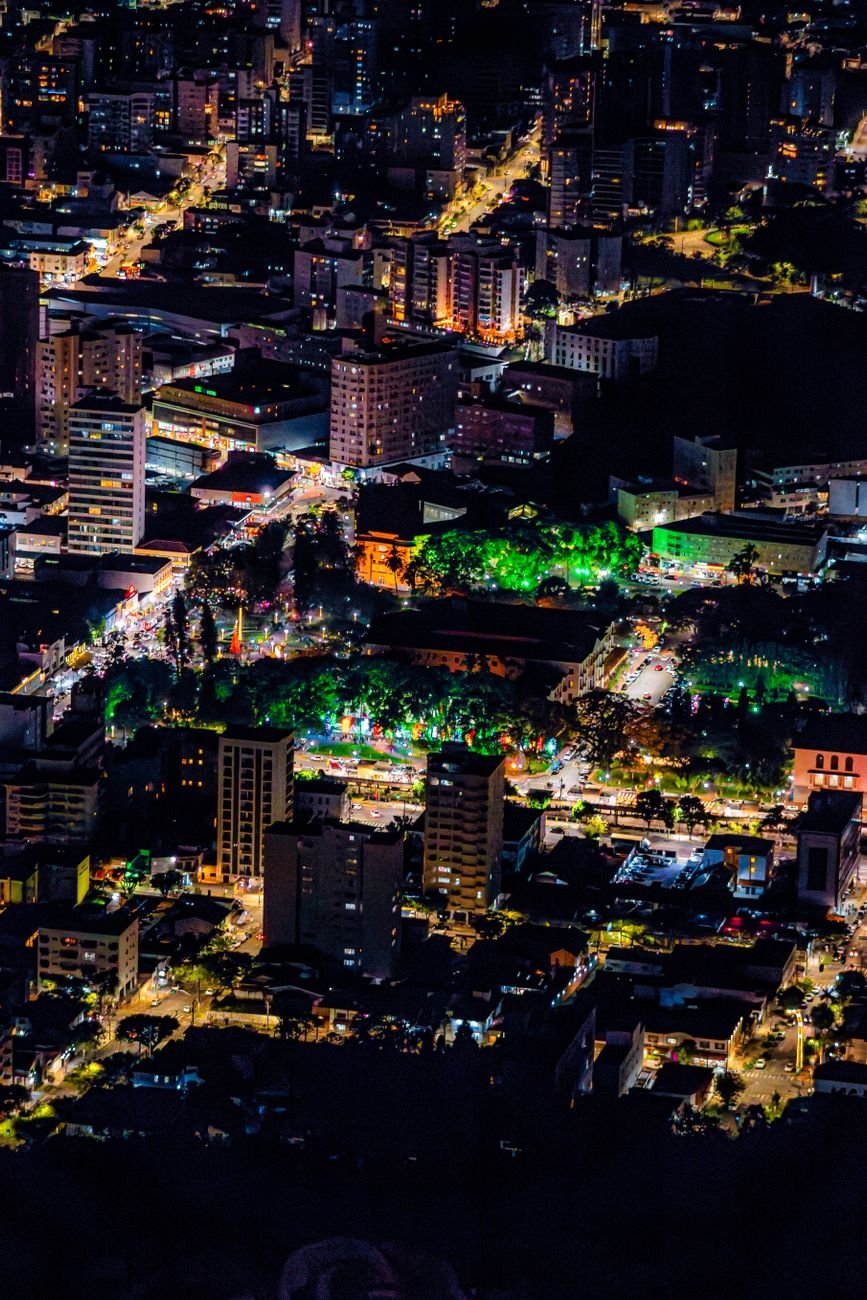 night aerial view of pocos de caldas cityscape